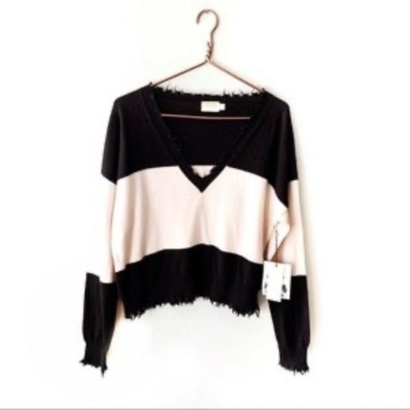 Nation LTD Alpaca Blend Jolie Deep V Color Block Sweater Womens Size XS - Picture 7 of 10